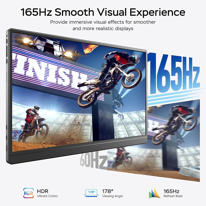 MNN 17.3" QHD 165Hz USB-C HDMI Gaming Monitor | 17.3" QHD 165Hz IPS 100% sRGB, USB-C/HDMI, kickstand, slim metal, travel gaming for PC/Phone/PS5/Xbox. - Image 3