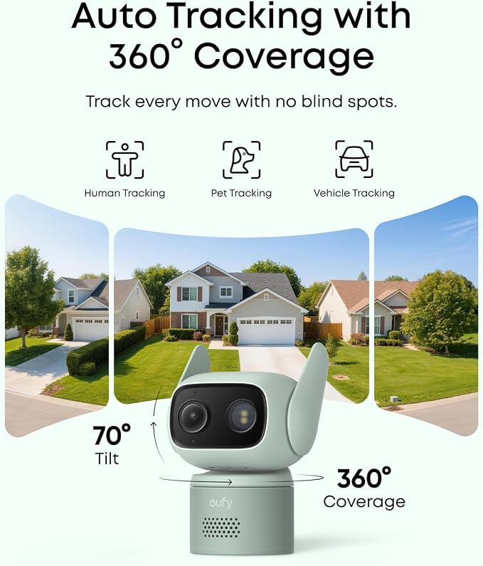 eufy Security Indoor/Outdoor Camera C31, IP66, Spotlight-Free Color Night Vision,360° Coverage Pan and Tilt, AutoTracking,AI Human/Vehicle/Pet/Cry Detection,24/7 Recording,Green (No Subscription) - Image 4