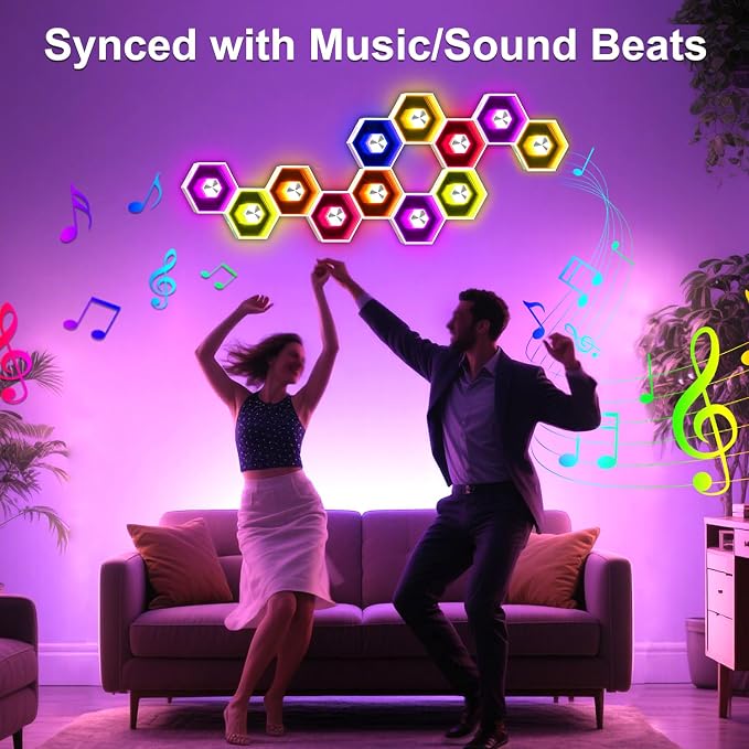 Hexagon LED Lights - 12 Pack Smart APP Gaming Decor | Gaming LED Light with Remote Control & Music Sync Honeycomb Shape Hexagon Wall Lights for Bedroom, Living Room Wall - Image 3