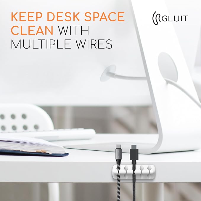 Cord Organizer for Desk, Nightstand Cable Holder, 20 Pack, Multislot, White | GLUIT Adhesive Charger Organizer, Cable Management for Desk Car Office Home College Dorm Room Cable Clips for Cords - Image 7