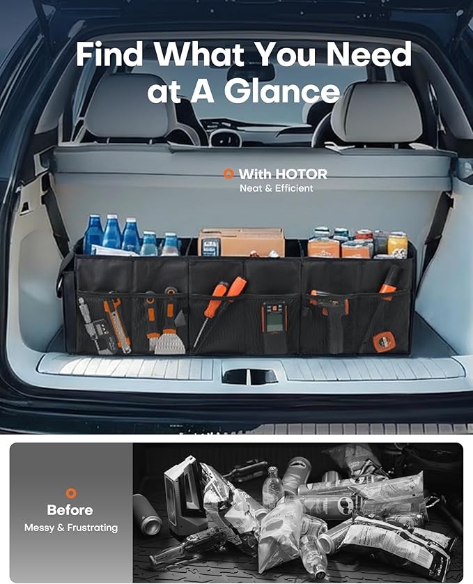 HOTOR Trunk Organizer for Car - Car Organizer, Foldable Trunk organizer for SUVs & Sedans, Sturdy Organization for Car Accessories, Tools, Sundries, Black, 3 Compartments, 31.9"×12.6"×10.6" - Image 6