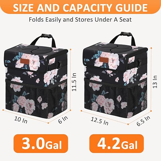 Vankor 4.2 Gallons Car Trash Can with Lid, Bag Bin Hanging Waterproof Automotive Car Garbage Cans Leak Proof Vehicle Trash Can for Truck SUV,Black Floral - Image 7