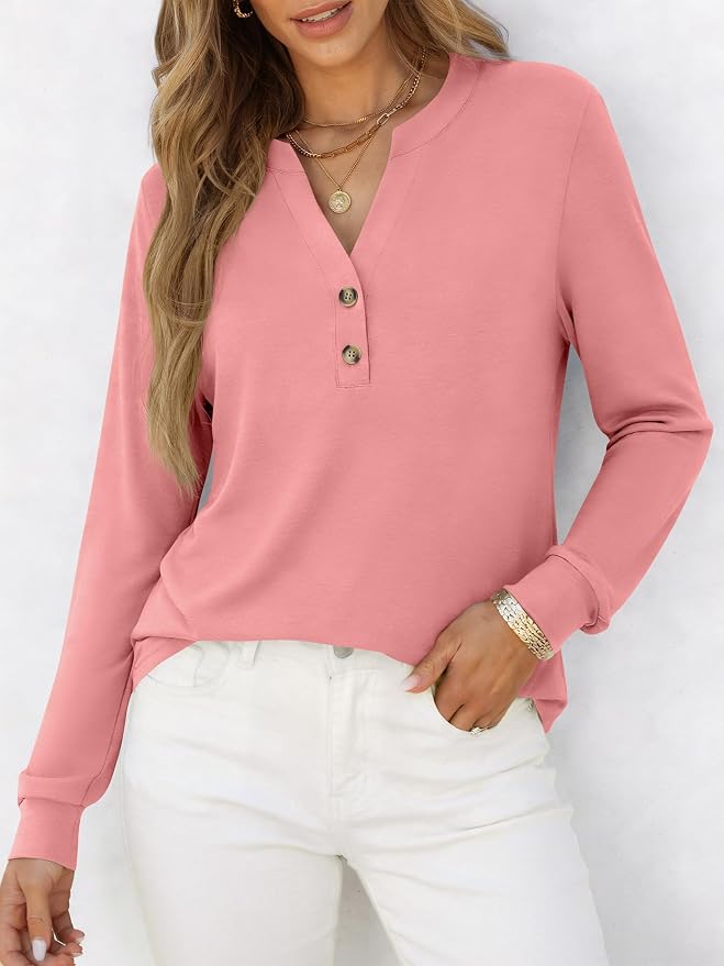 ANRABESS Women's Long Sleeve Shirts 2026 Spring Fashion Dressy Casual Tops Trendy Henley Blouses Cute Work Outfits Clothes - Image 2