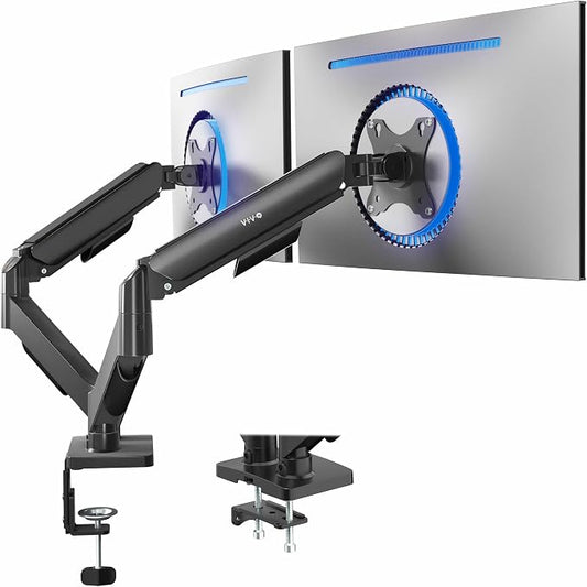 VIVO Dual Monitor Stand, Fully Adjustable Arms for 17 to 32 inch Screens, Mechanical Articulating Desk Mount, Gaming and Office Setups, VESA 75x75, 100x100, Max 19.8 lbs, Classic, Black, STAND-V002O by Unknown