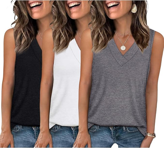 EyMuse 3 Pack Women's V Neck Tank Tops Summer Casual Sleeveless Basic Tee Shirts 2026 Fashion Beach Vacation Clothes by EyMuseWomensTops