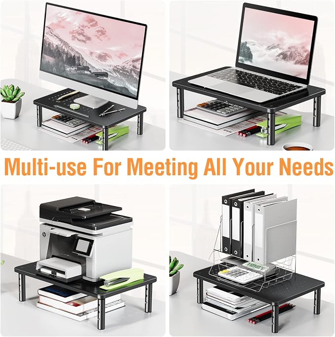 ELIVED 2 Pack Monitor Stand Riser - 3 Height Adjustable Monitor Stand | for Laptop, PC, Printer, Mesh Metal Monitor Riser for Desktop Organizer - Image 4