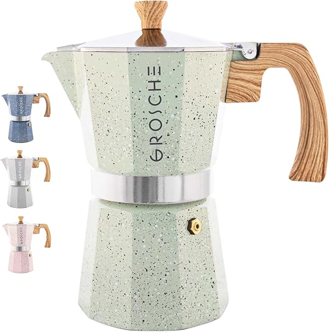 GROSCHE Milano Moka pot, Stovetop Espresso maker, Greca Coffee Maker, Stovetop coffee maker and espresso maker percolator (Mint, 9 cup) | Cuban Coffee Maker And Italian Moka Pot For Stovetop Espresso; For Gas, Electric, And Propane Stoves With A Soft-T... by GROSCHE
