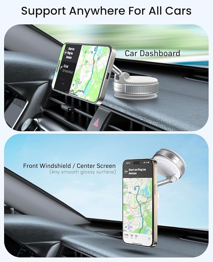 Jononser Magnetic Car Phone Mount, Compact Foldable Phone Holder with Strong Nano Adhesive & N52 Magnet, 360° Adjustable Dashboard/Windshield Mount for iPhone 17/16/15/14/13/12 & MagSafe Devices - Image 5