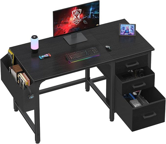 Lufeiya Computer Desk with File Drawers Cabinet, 47 Inch Reversible Home Office Desks with Filing Cabinet for Small Space, Gaming Study Writing Table PC Desks, Black by LUFEIYA