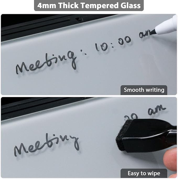 Varhomax Glass Desk Whiteboard with Storage, Desktop Organizer to-do List Memo Notepad Dry Erase White Board for Home Office and School Supplies (Black&Gray) - Image 5