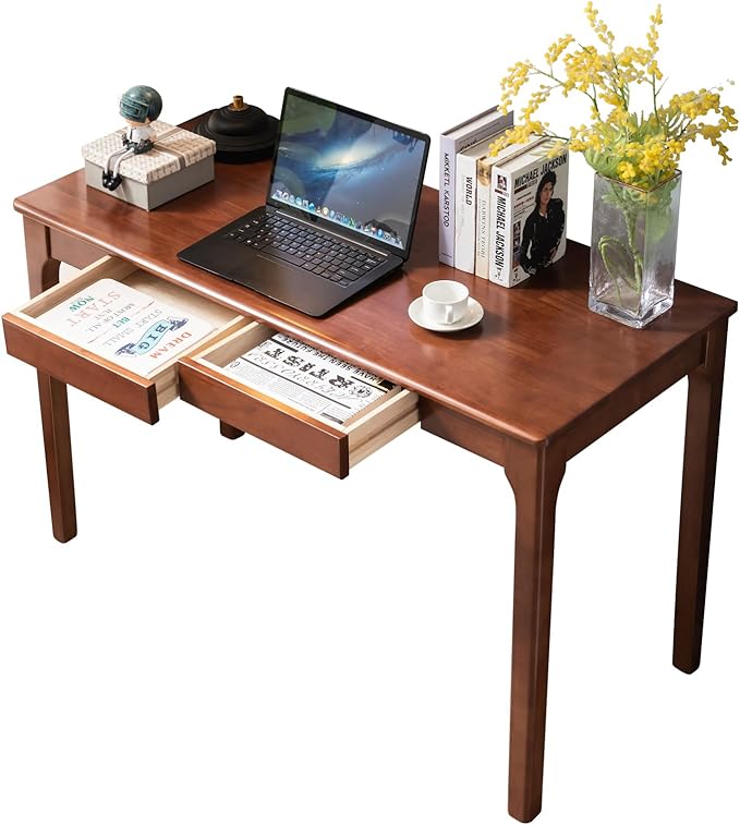 Solid Wood Desk with Drawers, Small Computer Desk for Small Spaces, Gaming Study Home Office Desks for Work, Student PC Desk for Bedroom, Escritorios para Cuartos (Cherry Color, 39inch) by Unknown