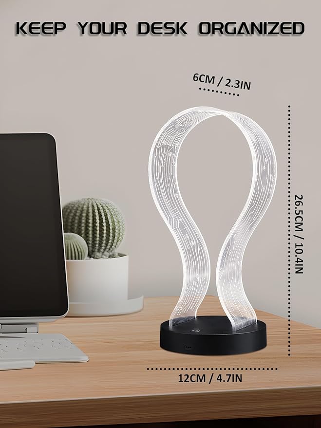CoolGift Mart Light Up Headphone Stand with 16 Color Lights, PCB Pattern Acrylic Headset Stand with 1 USB and 1 Type-C Charging Ports, Gifts for Gamers Men Boy Father Dad and DJ Music Lovers - Image 2
