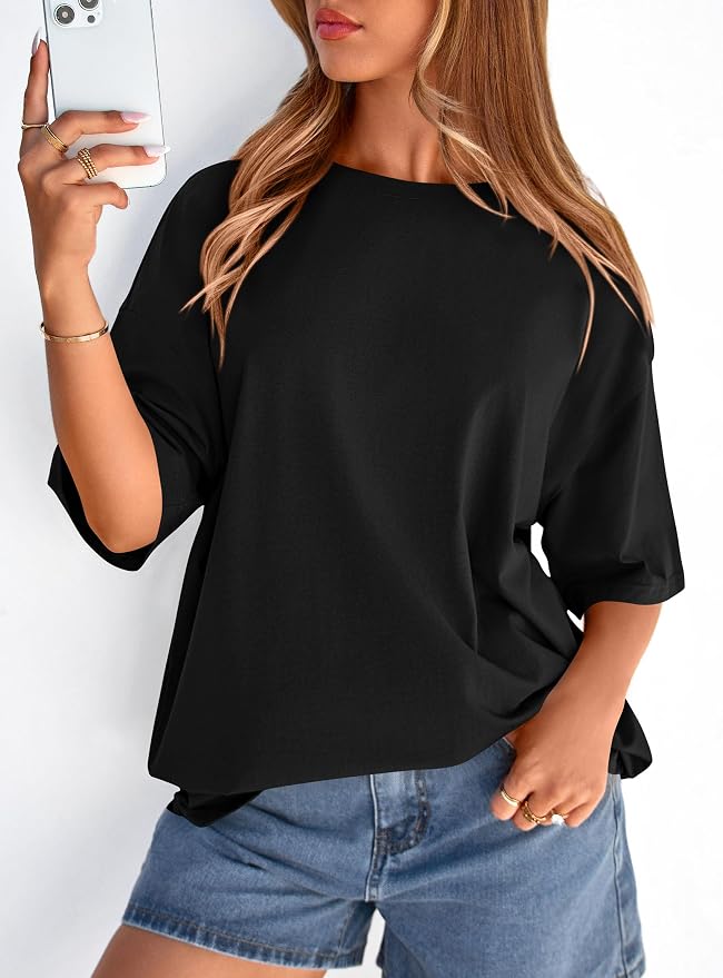 PRETTYGARDEN Womens 2026 Spring Going Out Tops Casual Short Sleeve Crewneck Loose Fit Basic Oversized T Shirts Summer Outfits - Image 6