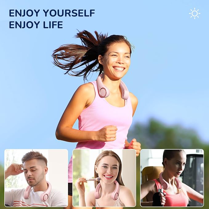Morelax Neck Fan, USB Rechargeable Personal Fan, 3 Speeds Adjustable, Large air outlet Powerful Strong Wind, Adjustable, 360° Cooling, Super Quiet, No Blade Design, No Hair Twisting, Small (Pink) - Image 8