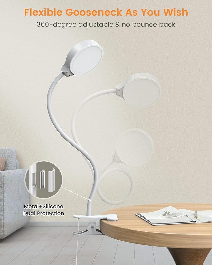 Glocusent 5W Desk Lamp with Remote, 3 Colors & 5 Brightness Reading Lights | Flexible Gooseneck Clip on Lamp, 30-Min Timer Reading Lamp, Perfect Clip on Light for Bunk,Bed,Headboard,Table,Work,Craft - Image 5