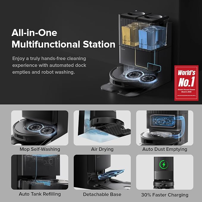 roborock Qrevo Series Robot Vacuum and Mop, Upgraded from Qrevo S | 8000Pa Suction, Anti-Tangle Brushes, Smart Obstacle Avoidance, Auto Mop Washing, All-in-One Dock, Spinning Mop, Black(QV 35A) - Image 2