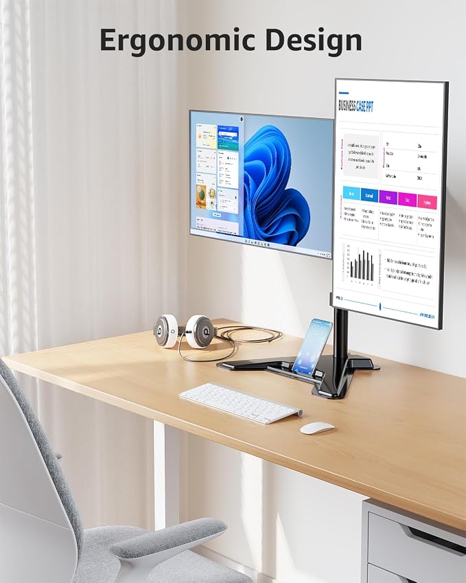 MOUNTUP Dual Monitor Stand - Freestanding & Height Adjustable Monitor Desk Mount, Steady VESA Mount Holds Max 17.6 lbs, Computer Monitor Stand for 2 Screens up to 27 inches, for Home Office - Image 8