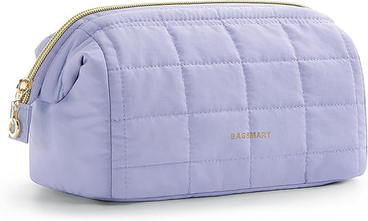 BAGSMART Makeup Bag Travel Toiletry Bag, Zipper Pouch, Lavender Purple | Wide-open, Puffy Padded, Travel Essentials, Make Up Bag, For Women, Makeup Organizer, Toiletries Accessories Brushes by BAGSMART