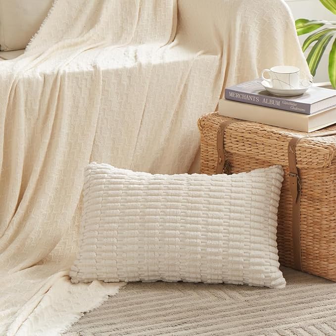 Fancy Homi 4 Packs Decorative Throw Pillow Covers for Living Room Couch Bed, Modern Farmhouse Boho Home Décor Accent Cushion Case, 24" x 12", Cream - Image 2