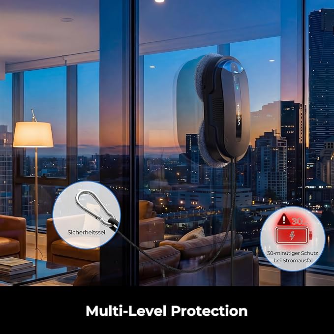 Tosima X1 Window Cleaning Robot, 6400Pa Max Adaptive Suction, Dual Auto-Spray Smart Window Cleaner with Smart Navigation, Remote Control and Triple Safety, Anti-Drop, for All Smooth Surfaces, Black - Image 5