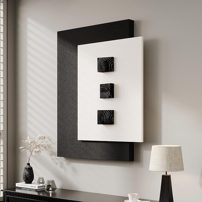 Cuspin Large 3D Wood Wall Art for Living Room, Minimalist Black and White Geometric Wall Decor, Modern Textured Wooden Blocks Artwork for Bedroom Dining Room Office Hallway by Cuspin
