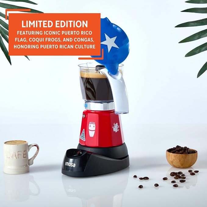 IMUSA 6 or 3 Cup Electric Boricua Espresso Coffee Maker, Red | Bare Cast Aluminum Finish, Cool-Touch Handle, Ideal for Moka and Puerto Rican Coffee, Great for Gifting - Image 3