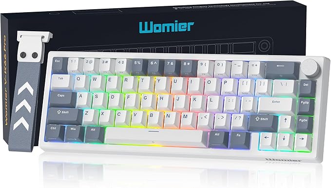 Womier 60% Gaming Keyboard Wired, Creamy Mechanical Keyboard QMK/VIA | Hot Swappable Gasket Mount RGB Key board & Translucent Keycaps POM Linear Switch for Windows/MAC (VK66 PRO White) by Womier