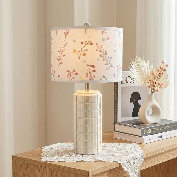 PoKat 23'' Table Lamp with Flower Lampshade for Night Stands, Birthday Gifts for Women Mom, House Warming Gifts New Home Decor, Ceramic Lamp for Living Room, Modern Bedroom Lamp for Nursery by Pokat