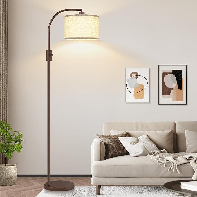 Nintiue Upgraded Modern Arc Dimmable Tall Standing Floor Lamp with Linen Shade, 1200 Lumens LED Bulb Included, for Living & Reading Room, Bedroom, Office & Nursery, Matte Brown - Image 6