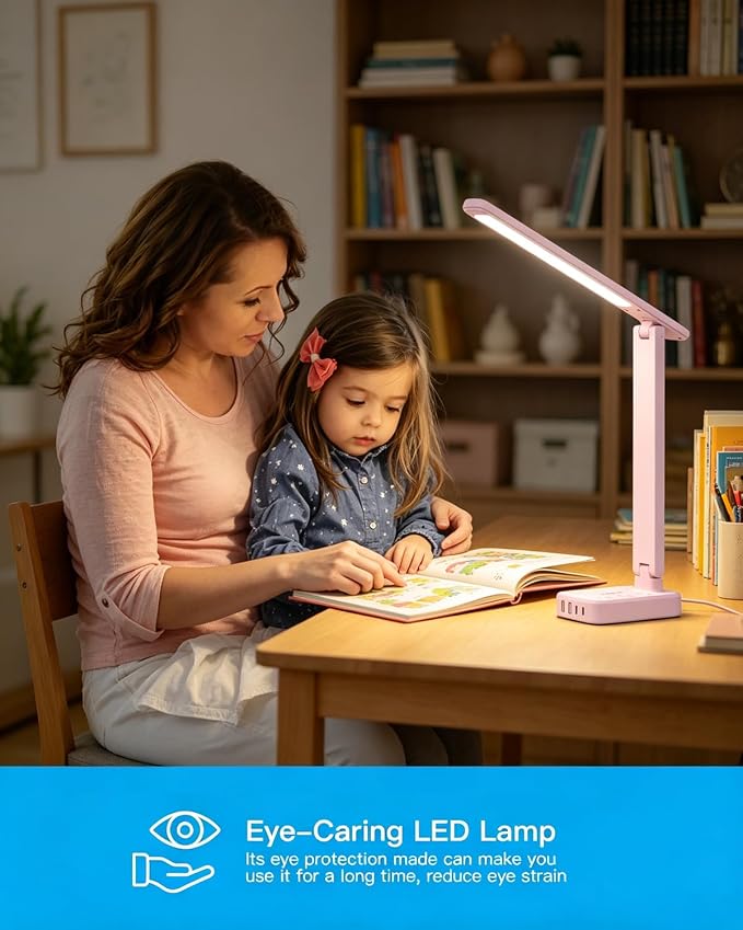 LED Desk Lamp, Power Strip with 4 USB 3 Outlets, Dorm Room Essentials, Pink | One Beat 4 Modes 5 Level Brightness Touch Lamp, Small Desk Lamp for Home Office College Dorm Essentials, Study Reading Light - Image 5