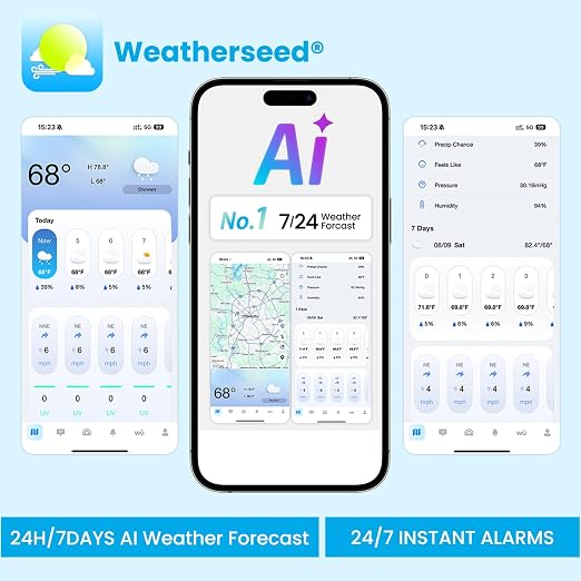Sainlogic 14-in-1 WiFi Smart Weather Station with 24H/ 7Days Accurate Weather Forecast by Weatherseed® AI, 8.5" Large Display,UV,Sun Light,Rain Gauge,Wind Gauge,2-Year Data Storage & Export(Only 2.4G) - Image 2