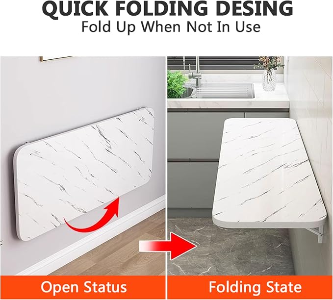 Wall Mounted Folding Desk,Wall Folding Table for Small Spaces,Floating Fold Down Table for Home Office Computer Workstation,Study Work Bench, Laundry Room, Kitchen(White 23.6×15.7inch - Image 3