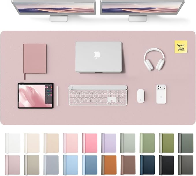 YSAGi Leather Desk Pad Protector, Office Desk Mat, Large Mouse Pad, Non-Slip PU Leather Desk Blotter, Laptop Desk Pad, Waterproof Desk Writing Pad for Office and Home (Grayish Lavender,55" x 24") by YSAGi