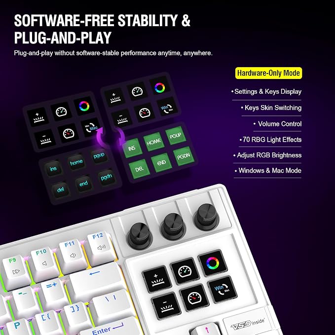 K1 Pro Macro Keyboard, Wired Only Full-Key Programmable On-Board Keypad, Custom Gaming Streaming Mechanical Keyboards with Screen & Knob, Gasket, RGB Backlit, Hot Swappable Shortcut Pad - Image 6