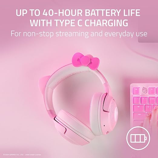 Razer Kraken Kitty V2 BT Wireless RGB Headset: Chroma RGB - Bluetooth 5.2-40 mm Drivers - 40 Hr Battery w/Type C Charging - Hello Kitty & Friends Edition | Chroma RGB Kitty Ears & Earcups, Bluetooth 5.2, 40 mm Drivers, Noise-cancelling Mics, Lightweigh... - Image 7