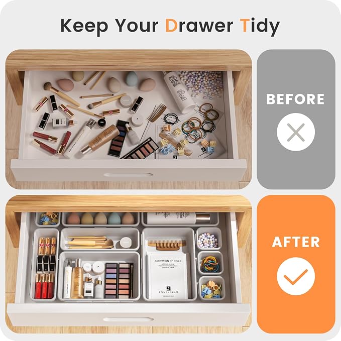 【Military Grade】A-LuGei Drawer Organizer,【】Makeup organizer,【Holds 177 Items】Bathroom Organizers and Storage,Organization and Storage,Desk Drawer Organizer for Vanity【White】 - Image 4