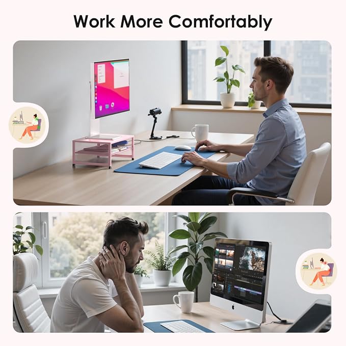ECOLOVI 2-Tier Computer Monitor Stand Riser, Desk Organizer for Monitor, Printer & Laptop Stand, Desktop Workspace Organizers for Office Supplies(Pink) - Image 6