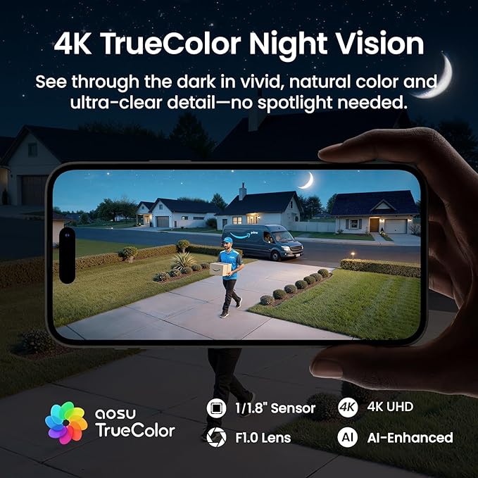aosu T2 Ultra 4K Security Cameras Wireless Outdoor, TrueColor Night Vision, AI Triple Detection, 360° Auto Tracking, Solar Powered WiFi Camera for Home Security, 1Pack - Image 4