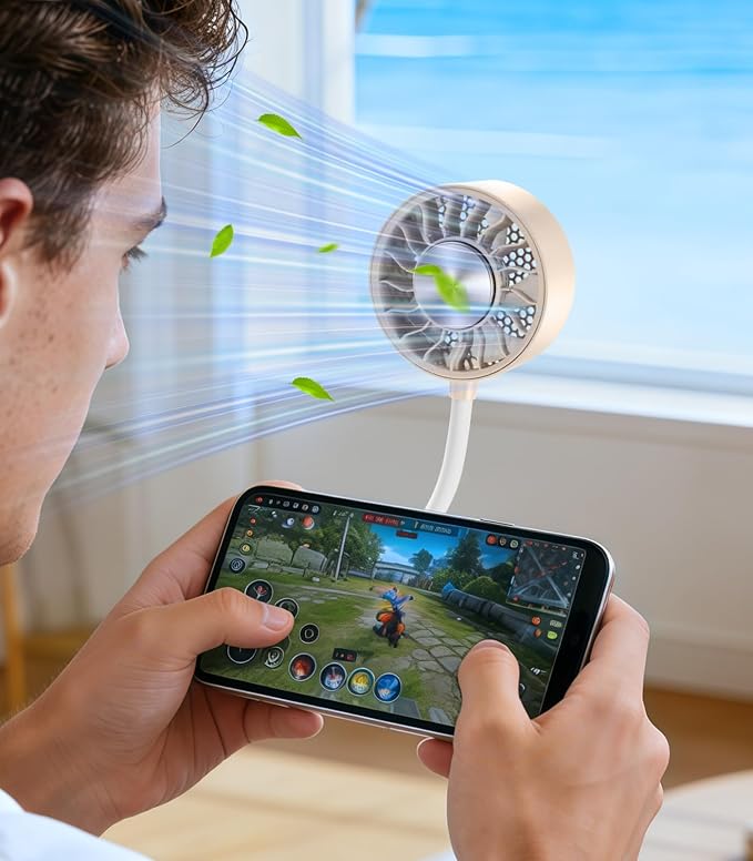 Magnetic Phone Fan with Ice Cooling, 3-in-1 Clip on Fan & Phone Stand, Rechargeable Mini Handheld Fan, 360° Flexible Gooseneck Portable Fan for Cruise Travel Desk Gym Makeup,（Beige） - Image 6