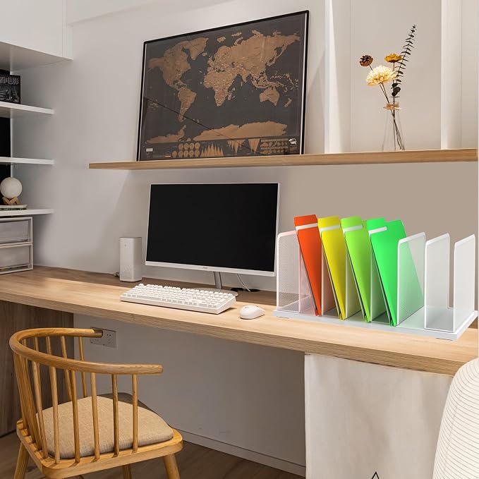 Kuntine.B 7-Section Upright Desk File Organizer White 1 Pack | Vertical, Mesh, Metal, Assembly, Stability, Sturdiness, Organization, Standing - Image 5
