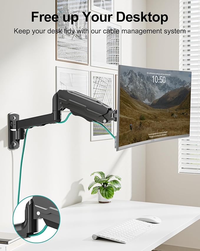 MOUNT PRO Single Monitor Wall Mount for 13 to 32 Inch Computer Screens, Height Adjustable Wall Mount Monitor Arm Holds Up to 19.8lbs, Full Motion Wall Bracket, VESA Mount 75x75, 100x100, Black - Image 6