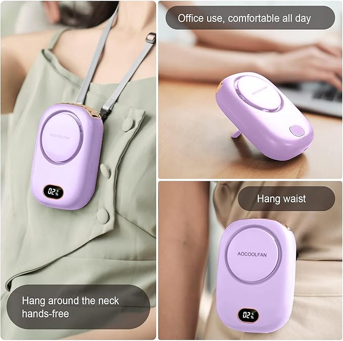 Portable Neck Fan, Mini Small Personal Handheld Fan USB Rechargeable 3 Speed for Girls Boys Woman Eyelash Travel Home Office Outdoor (purple) - Image 4