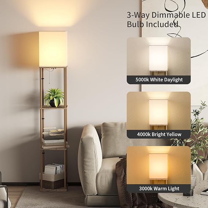 SUNMORY Floor Lamp with Shelves, Modern Square Shelf Lamps, Display Shelf Standing Lamp with 3 Color Temperature Bulb, Corner Bookshelf Lamps for Living Room and Bedroom Office, Home Decor - Image 2