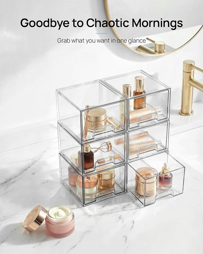 Vtopmart 4 Pack Small Clear Stackable Storage Drawers,Acrylic Bathroom Makeup Organizer,Plastic Storage Bins for Vanity, Undersink, Kitchen Cabinets, Pantry, Home Organization - Image 3