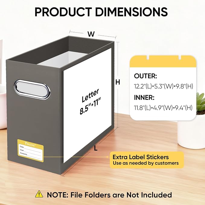BALEINE File Organizer Box, Cardboard File Folder Organizer with Handle for Letter Size, Portable Collapsible Hanging Filing Box for Home Office Document Storage (1 Pack, Brown) - Image 3