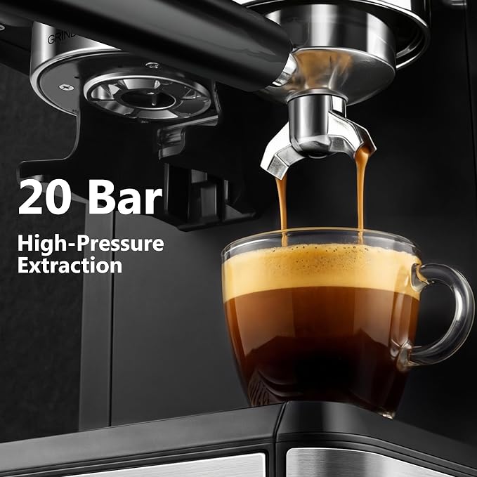 Espresso Machine with Grinder, 20 Bar Professional Expresso Coffee Machines with Milk Frother Steam Wand, Espresso Maker with 60oz Removable Water Tank, Cappuccino & Latte Machine for Home (Dark-Pro) - Image 5