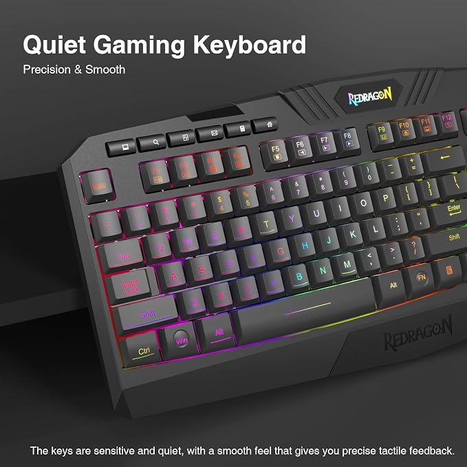 Redragon K503 Wireless Gaming Keyboard, 3-Mode (2.4G/BT/USB), RGB LED Backlit, Multimedia Keys, Fully Programmable Silent Membrane Keyboard with Wrist Rest for Windows PC Games (Black) - Image 4