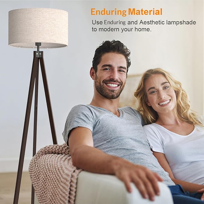 LEPOWER Tripod Floor Lamp Mid Century Modern Standing Lamps for Living Room | Light-Diffusing Linen Shade, Premium Rubberwood Tripod with E26 Base, Adding Warmth to Bedroom, Office & Study Corner Walnut - Image 5
