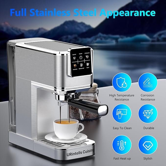 URintells Cuising Espresso Machine with Touchscreen And Cold Brew | 20Bar Pump,Stainless Steel Espresso Maker with Powerful Steam Milk Frother for Cappuccino Latte,Iced Americano - Image 7