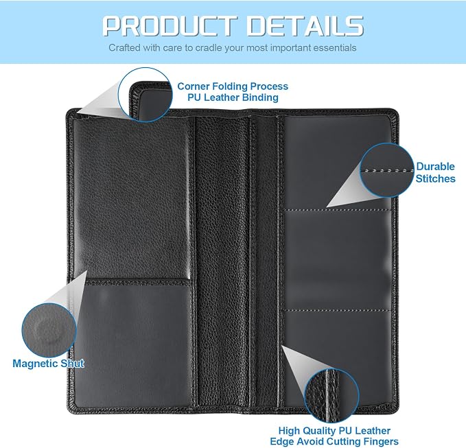 JUSTTOP 2Pack Car Registration and Insurance Holder,Car Document Holder for Cards License with Magnetic Shut,Vehicle Glove Box Car Organizer for Documents, Cards, License(Embossed leather Black) - Image 3